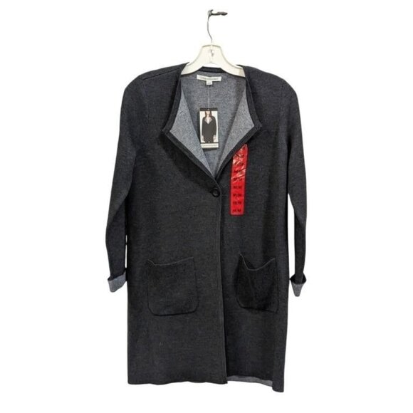 Catherine Malandrino Coat Jacket Knit Women Long Charcoal Grey Pockets Med Heavy - Picture 1 of 12